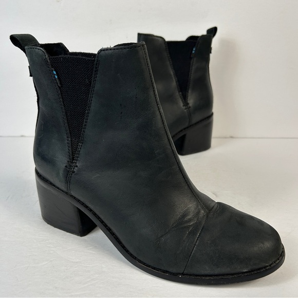 Toms Black Leather Ankle Booties 8.5 - Picture 1 of 9